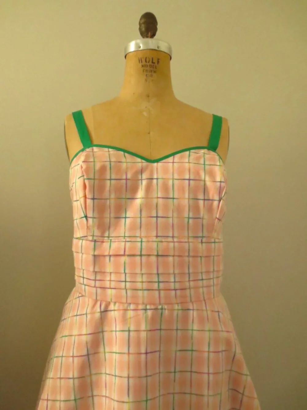 Unique Vintage Coquette Pink Plaid Cotton Dress - Picture 4 of 15